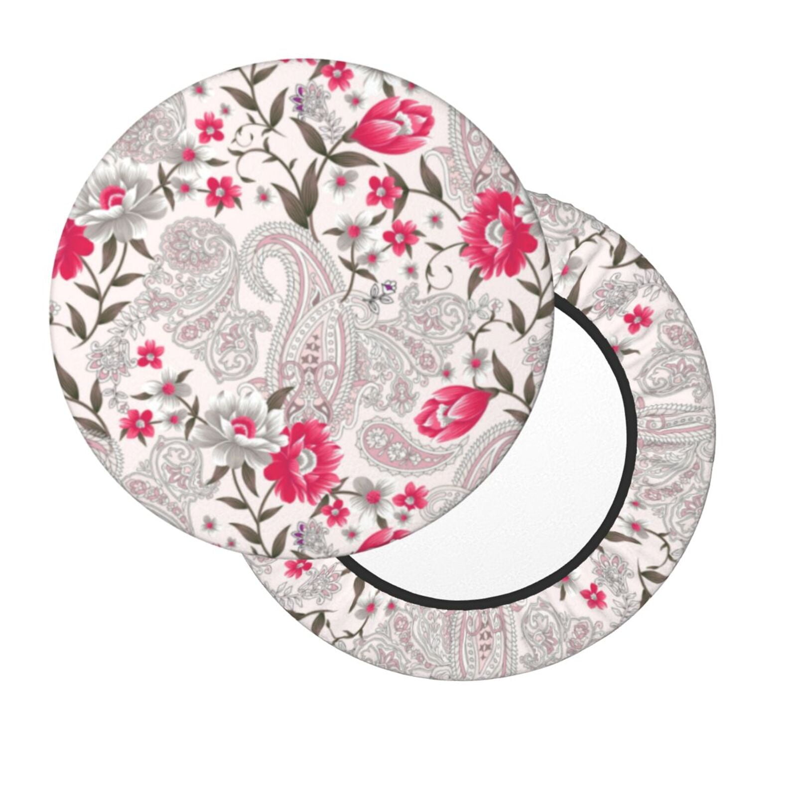 Bar Stool Covers Round Red White Flowers Paisley Soft AntiSlip Round