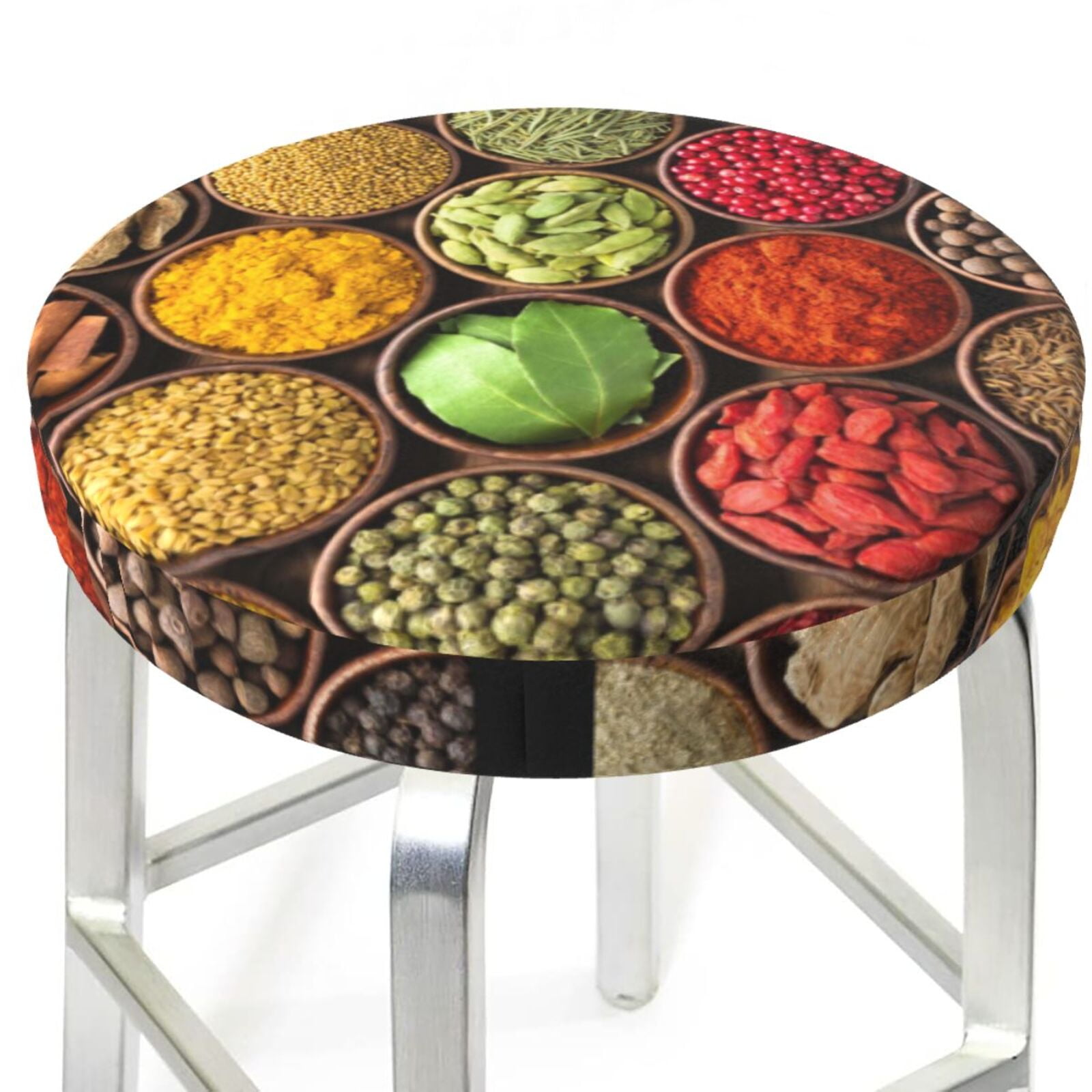Bar Stool Covers Round, Spices And Herbs Funny Bar Stool Cushion Covers