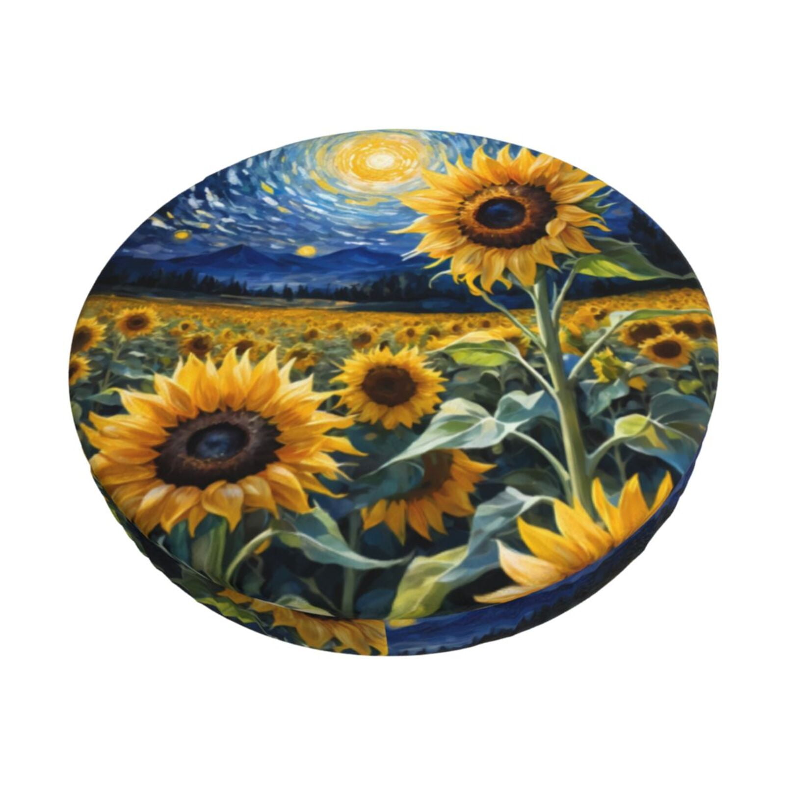 Bar Stool Covers Round, Starry Sky Sunflower Bar Stool Cushion Covers ...