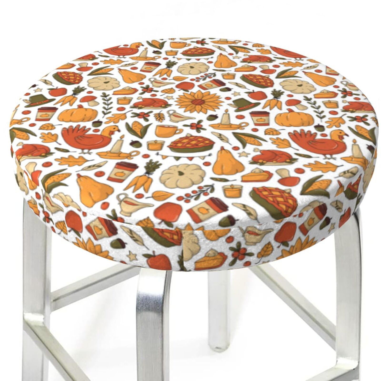 Bar Stool Covers Round Thanksgiving with Food AntiSlip Soft Round