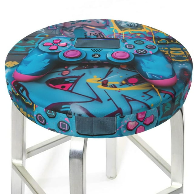 Bar Stool Covers Round, Urban Graffiti Gaming Style Funny Bar Stool