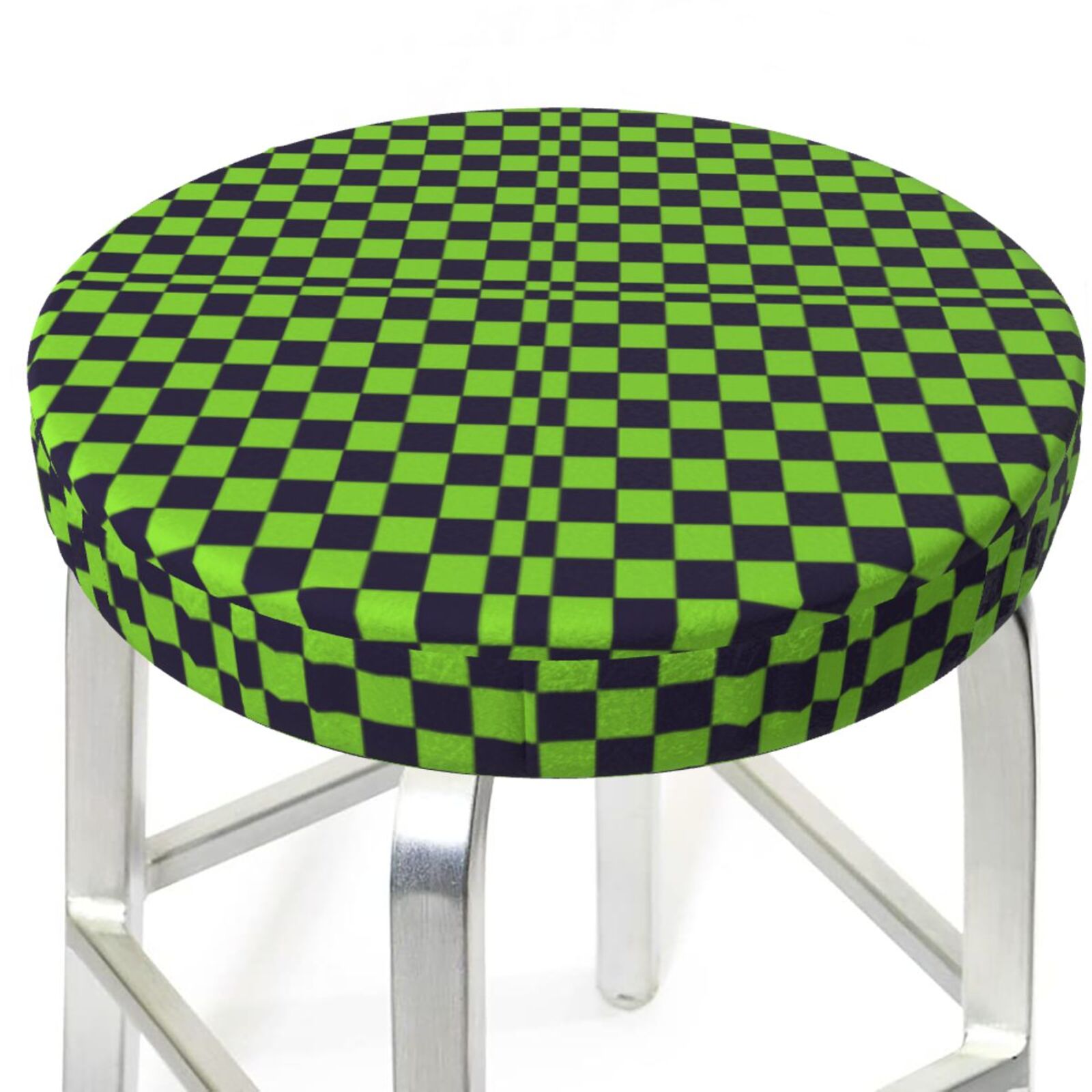 Bar Stool Covers Round, black green checkered Chessboard Bar Stool ...