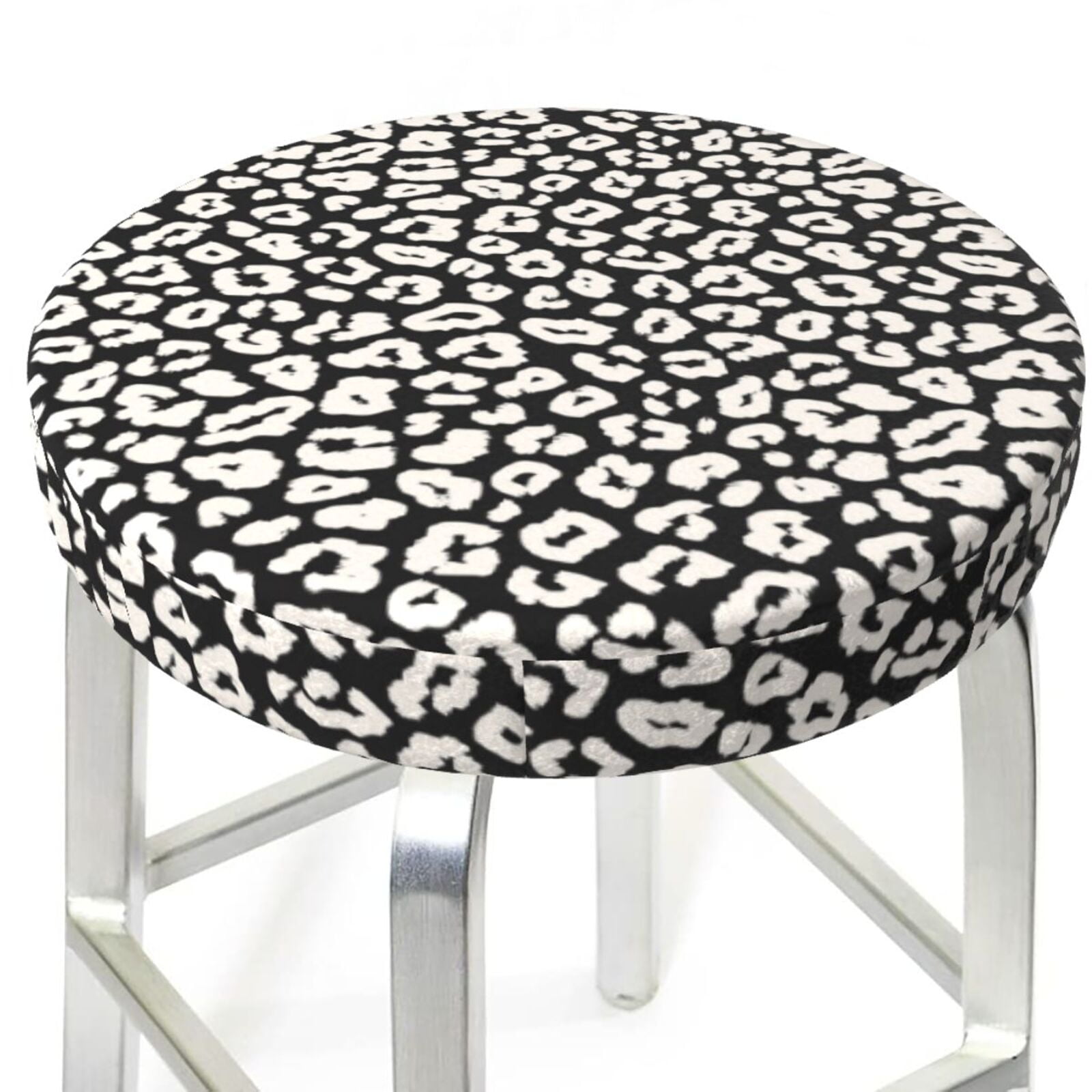 Bar Stool Covers Round black white trendy Leopard AntiSlip Soft