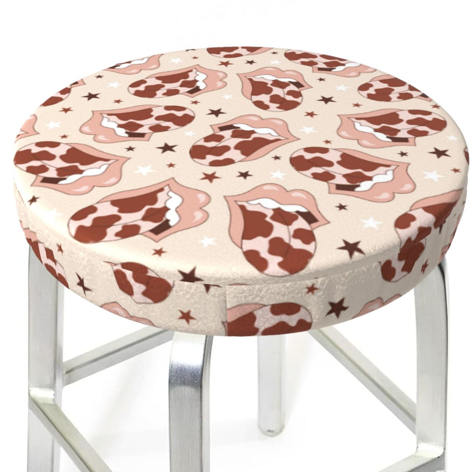 Bar Stool Covers Round cowgirl lips cow spots print AntiSlip Soft