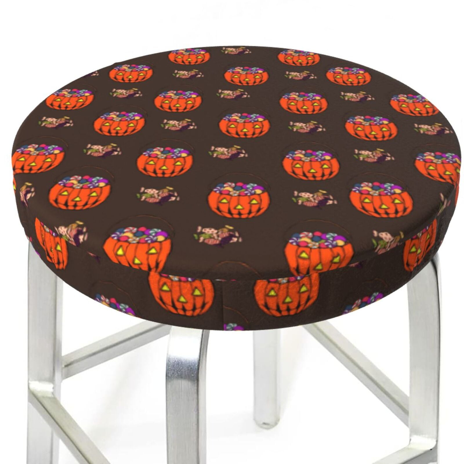 Bar Stool Covers Round, halloween candy pumpkins Washable Round Seat