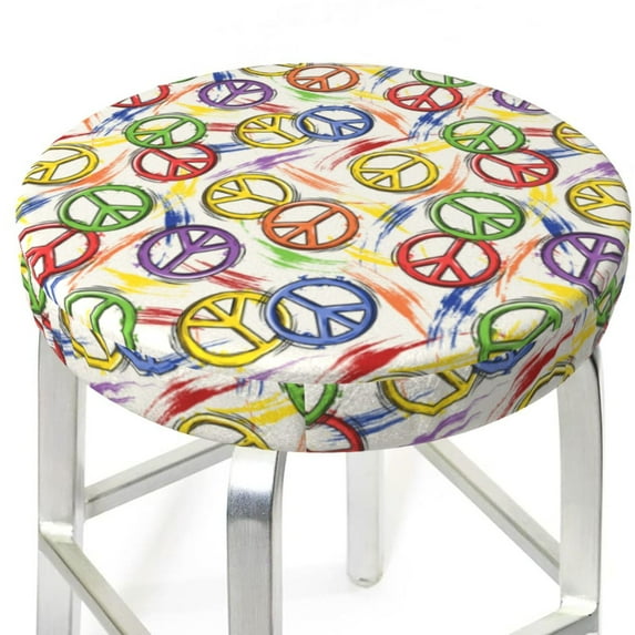 Bar Stool Covers Round, peace sign hippie style Bar Stool Cushion Covers Seat Cushion with Elastic Bands, Chairs Covers for Kitchen Dining Room 12-14 Inch