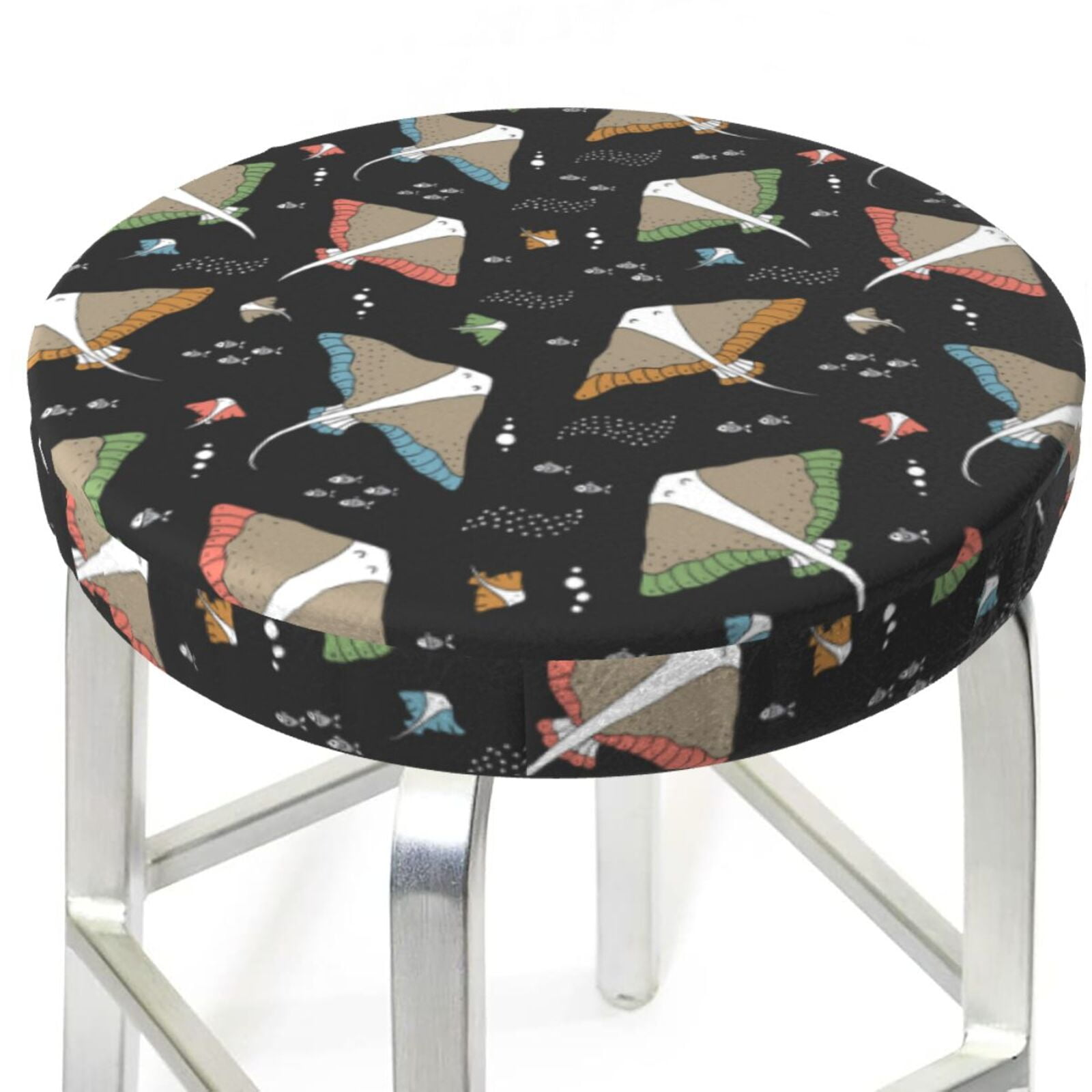 Bar Stool Covers Round stingrays fish cute black AntiSlip Soft Round