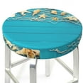 Bar Stool Covers Seashells And Fishing Net On Blue Wooden Table