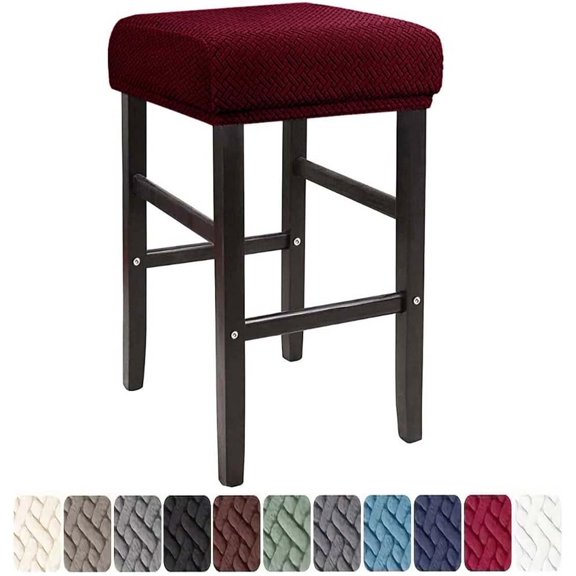 Bar Stool Covers Set of 4/2/1 Rectangle Saddle Slipcover Cushion Stretch Vanity Counter Chair Washable Red, 1pcs