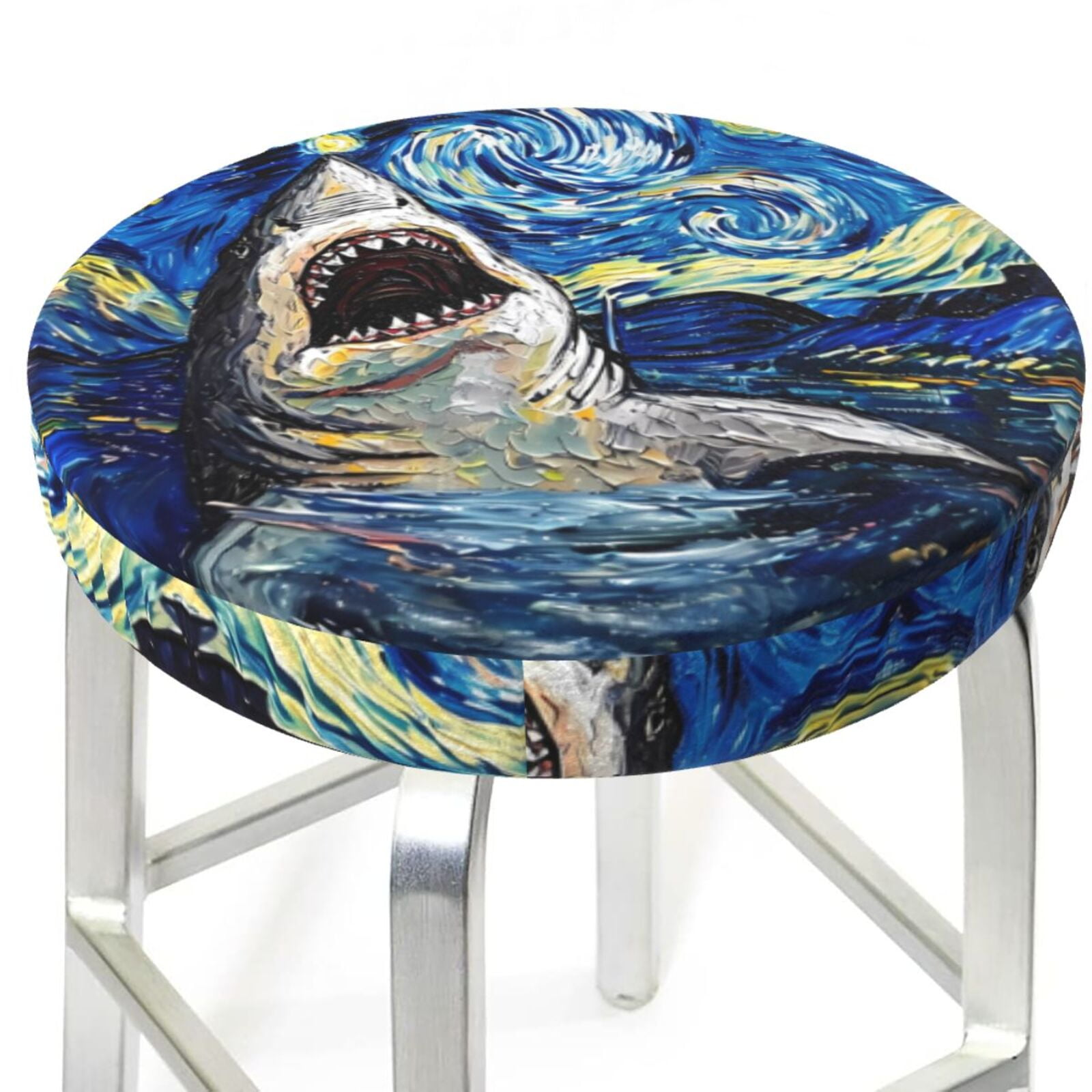 Bar Stool Covers, Vintage Starry Sky Shark NonSlip Bar Stool Seat