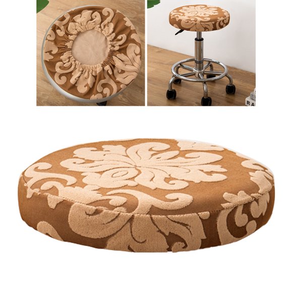 Bar Stool Seat Cover Round Elastic Stool Chair Cover Barstool Cushion Cover Chair Protection for Home Shop, Diameter 11.81-14.96'' Brown