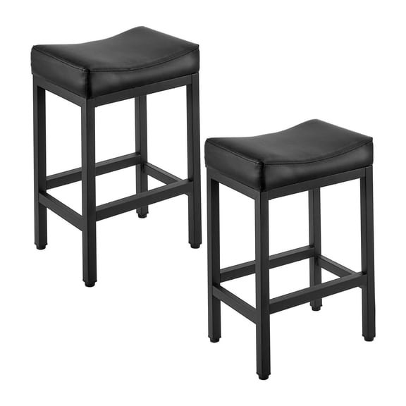 Bar Stool Set of 2, 25 inch PU Leather Counter Height Stools, Backless Bar Chairs for Kitchen Island, Dining Room, Cafe - Metal Legs, Easy Assembly, Black