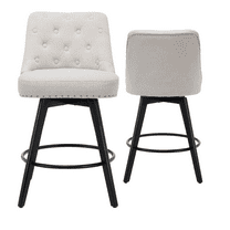 Bar Stool Set of 2, 360° Swivel Bar Stool, Linen Upholstered Counter Height Stool with Button Tufted Back, Footrest, Wooden Bar Chair Set for Kitchen, Cafe, Island