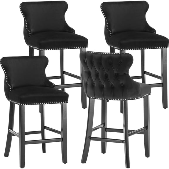 Bar Stool Set of 4, Legahome 26" Counter Height Bar Stools with Back, Velvet Upholstered Bar Stool with Button Tufted & Wooden Legs, Kitchen Island Counter Stools Set of 4, Black