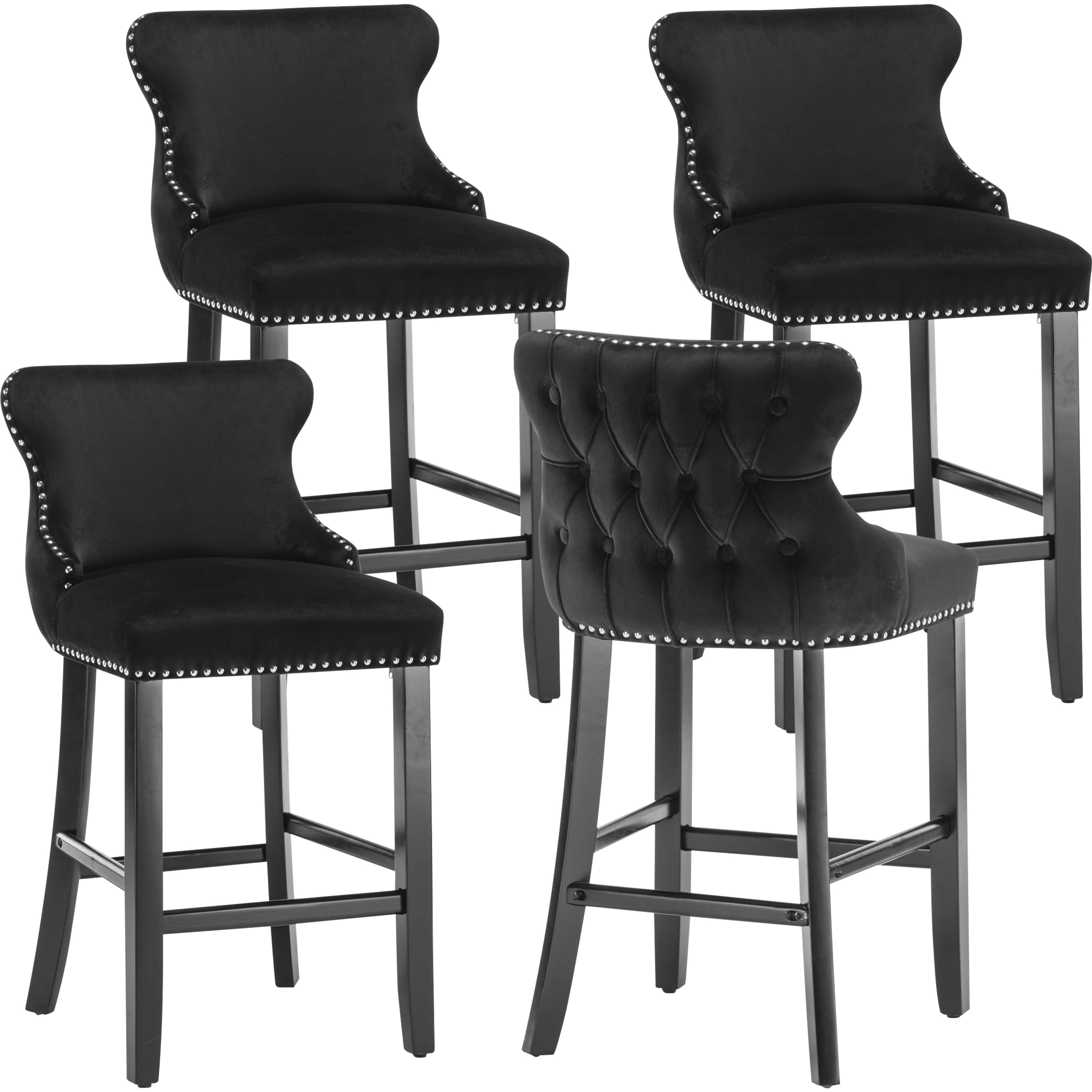 Bar Stool Set of 4, Legahome 26" Counter Height Bar Stools with Back, Velvet Upholstered Bar Stool with Button Tufted & Wooden Legs, Kitchen Island Counter Stools Set of 4, Black