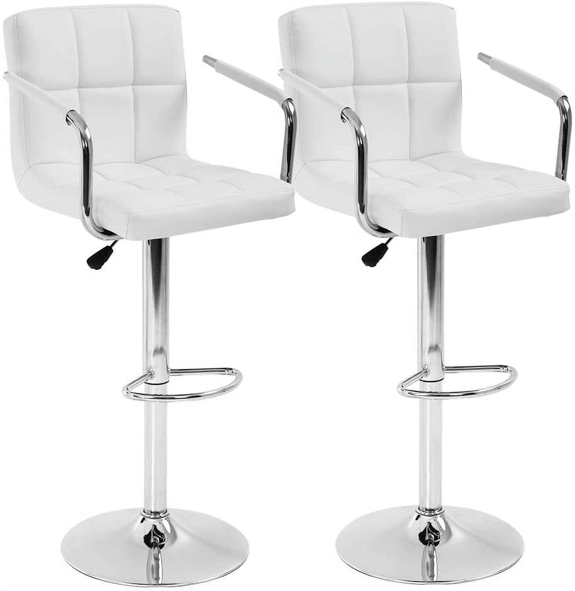 White Adjustable Swivel Leather Bar Stools with Chrome Base, Set of 2