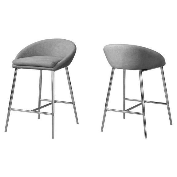 Bar Stool Set Of 2 Counter Height Kitchen Metal Fabric Grey Chrome