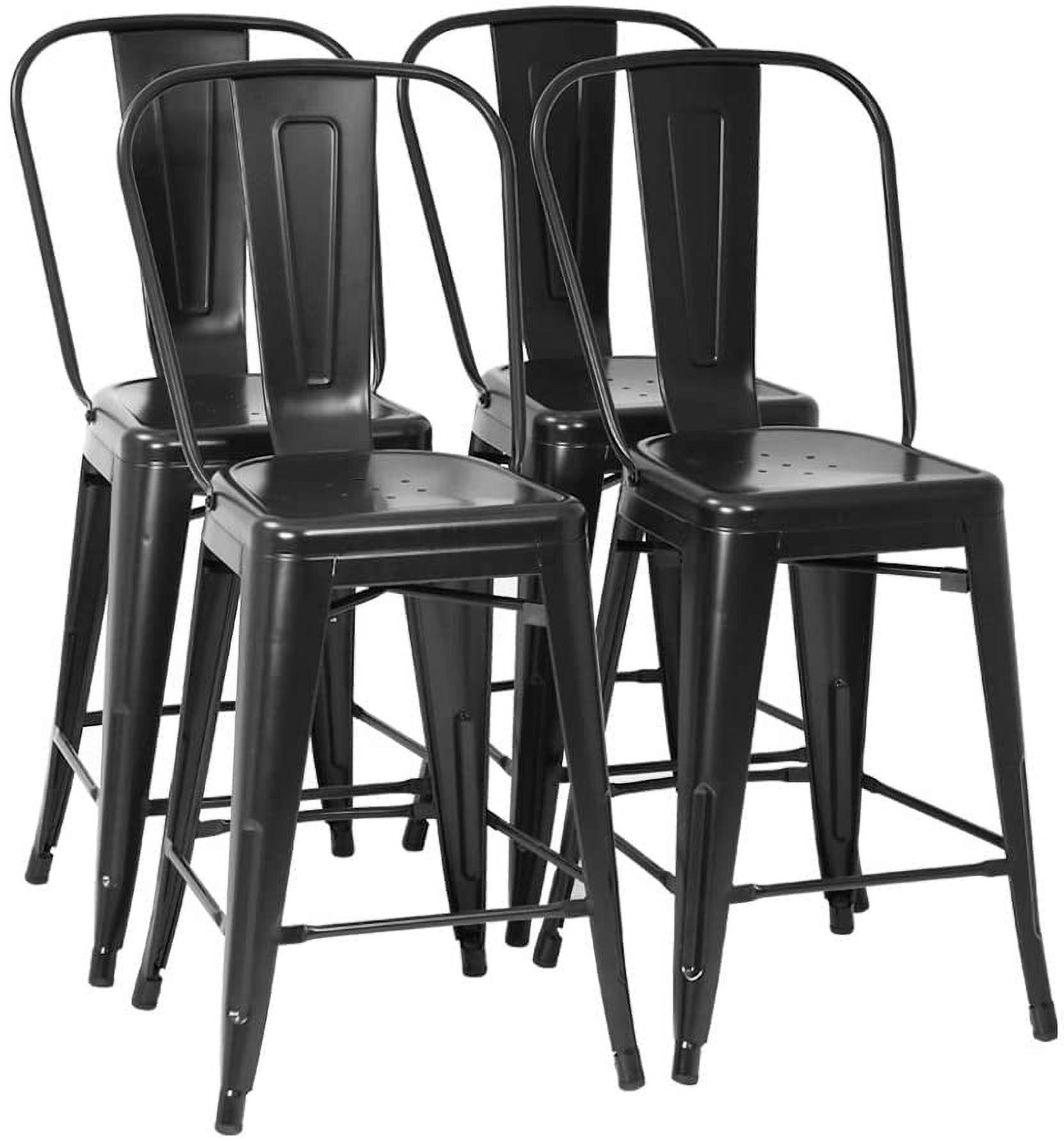 Bar Stool Set Of 4 Counter Height Barstool With Back 24 Inches Seat Height Industrial Bar Chairs Indoor Outdoor Metal Bar Stool Kitchen Stools Restaurant Patio Stool Stackable Modern Kitchen Stool - image 1 of 7