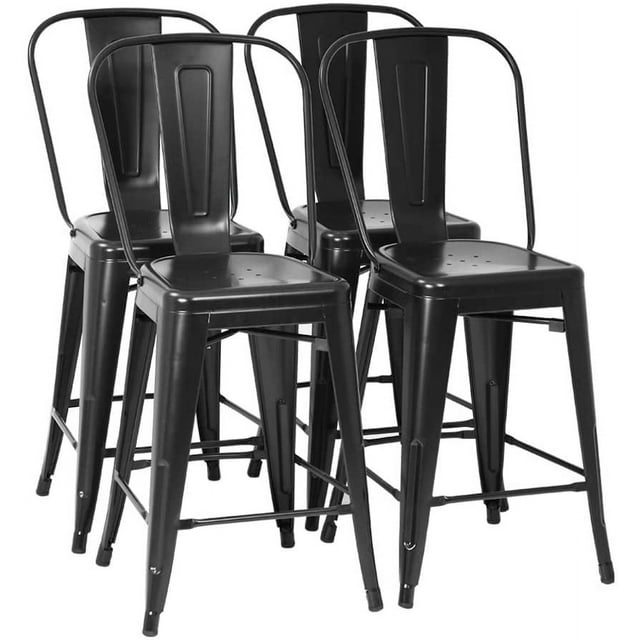 Bar Stool Set Of 4 Counter Height Barstool With Back 24 Inches Seat Height Industrial Bar Chairs Indoor Outdoor Metal Bar Stool Kitchen Stools Restaurant Patio Stool Stackable Modern Kitchen Stool