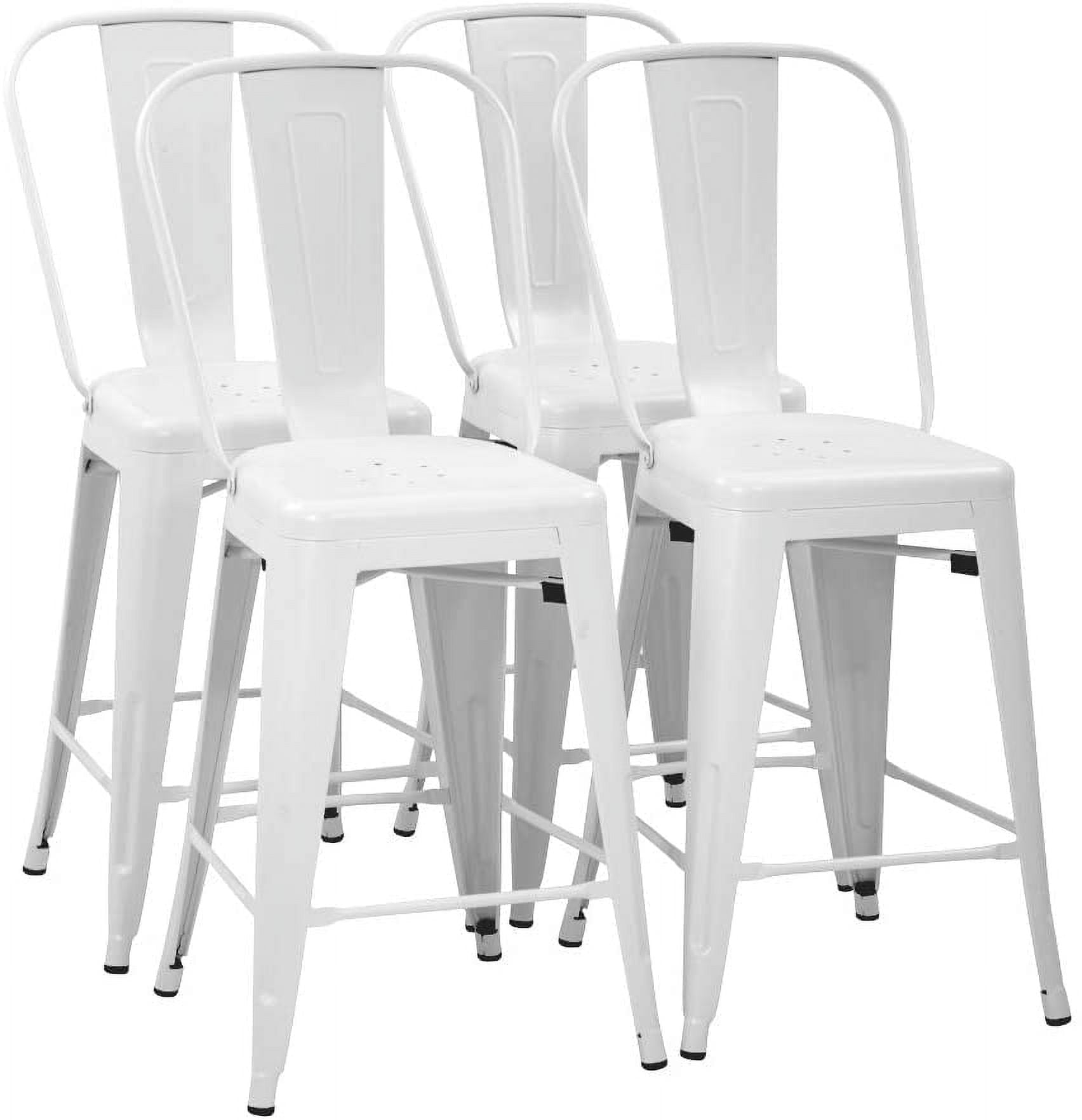 24-Inch White Metal Backless Bar Stools Set of 4