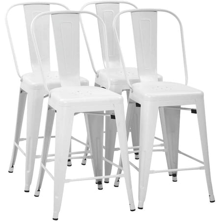 FDW Industrial Stackable Metal Bar Stools with Back, White (Set of 4)