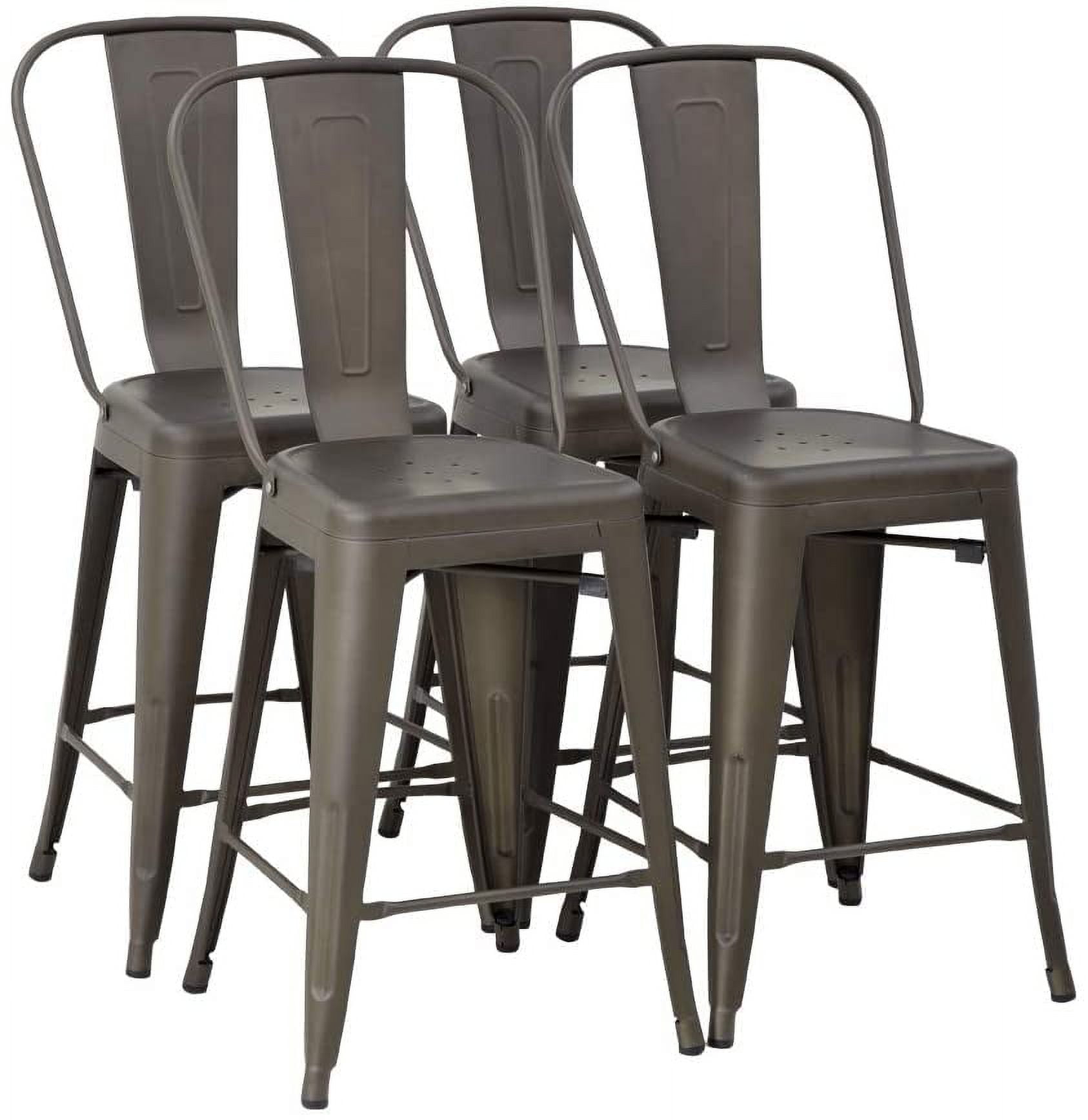 Bronze Industrial Metal Bar Stools Set of 4 with Back 24 Inches