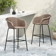 thumbnail image 1 of Bar Stool Set, Outdoor Metal Wicker Barstools with PE Rattan Weave and Black Iron Frame, 400lb Weight Capacity for Patio and Bar, Set of 2, Light Brown Wicker, 1 of 10