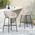 thumbnail image 1 of Bar Stool Set, Outdoor Metal Wicker Barstools with PE Rattan Weave and Black Iron Frame, All-in-One Design with Footrest, Set of 2, Light Gray Wicker, 1 of 10
