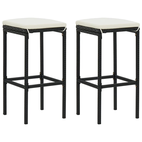 Bar Stool Set of 2 Black PE rattan Medium Footrest Bar Stool