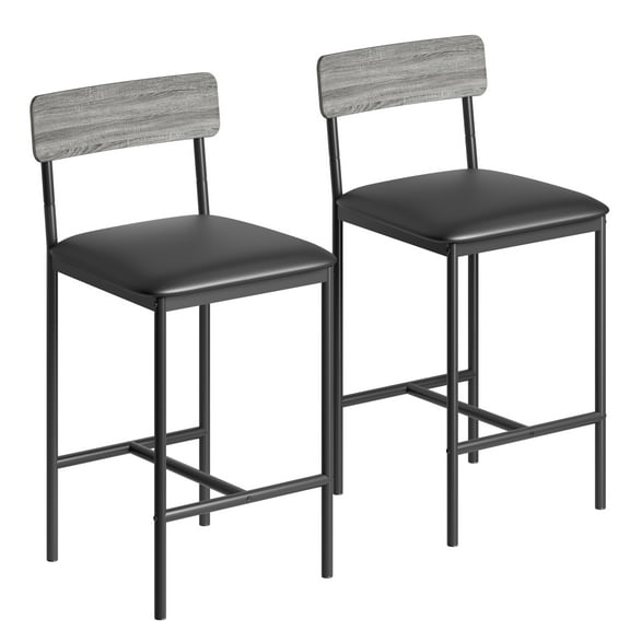 Bar Stool Set of 2, PU Leather Upholstered Bar Chairs with Back & Metal Frame, Comfortable Counter Height Island Chairs for Kitchen Dining Room