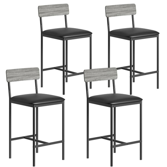 Bar Stool Set of 4, PU Leather Upholstered Bar Chairs with Back & Metal Frame, Comfortable Counter Height Island Chairs for Kitchen Dining Room