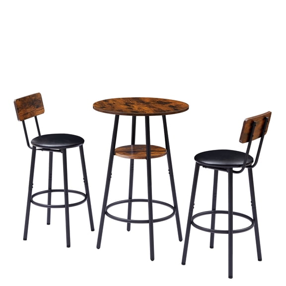 Bar Stool Set with Shelf & Upholstered Backrest, 23.62x23.62x35.43"