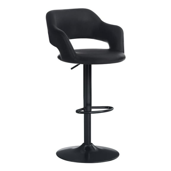 Bar Stool Swivel Bar Height Adjustable Metal Pu Leather Look Black