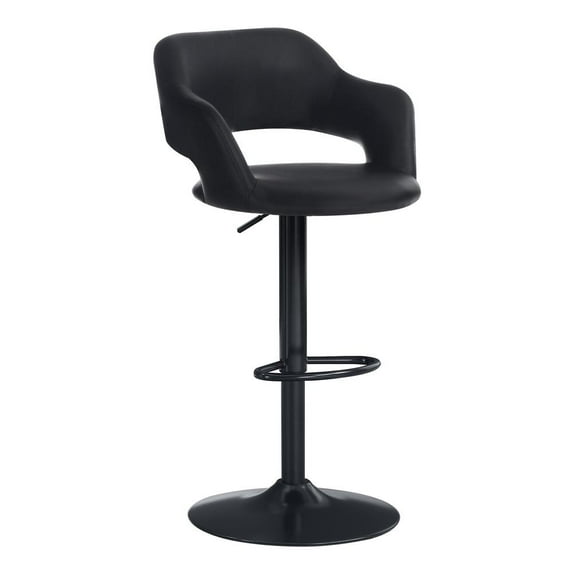 Bar Stool Swivel Bar Height Adjustable Metal Pu Leather Look Black