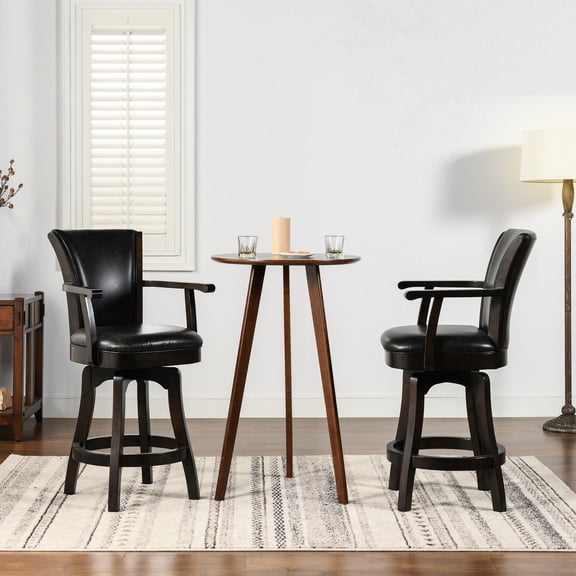 Bar Stool with 360 Degree Swivel | High Backrest Support and 360 Degree Rotation | Hardwood Frame Cut with Texture | Footrest Enhances Comfort