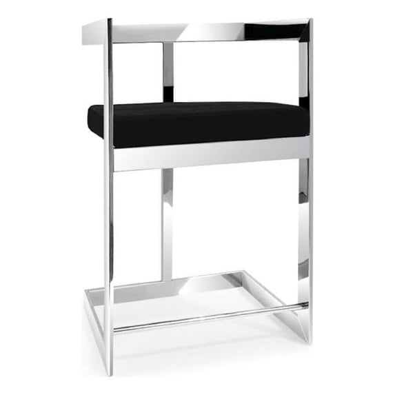 Bar Stool with Black Velvet cushion and Stainless Steel Base