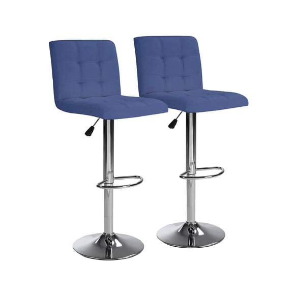Bar Stools 1 Set of 2, Counter Height Bar Stools, Square Cushion Bar Stools with Back, Footstool, Cafe, Blue, 2 pieces
