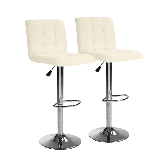 Bar Stools 1 Set of 2, Counter Height Bar Stools, Square Cushion Bar Stools with Back, Footstool, Cafe, White, 2 pieces