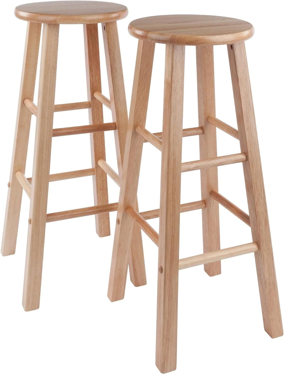 Transitional Natural Wood Adjustable 29" Backless Bar Stool Set
