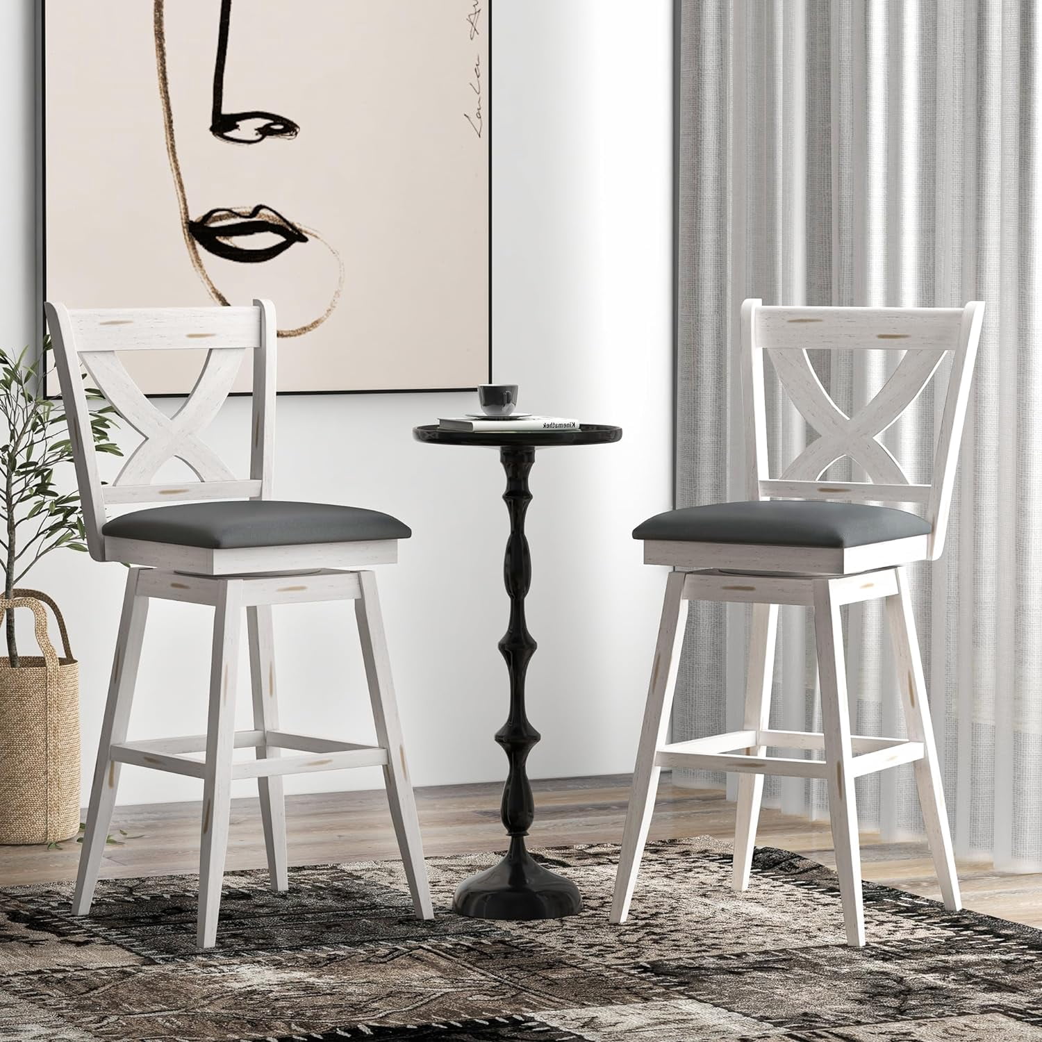 Bar Stools 24" Seat Height Counter Height Swivel Barstools with X-Back Upholstered 360 Degree ...