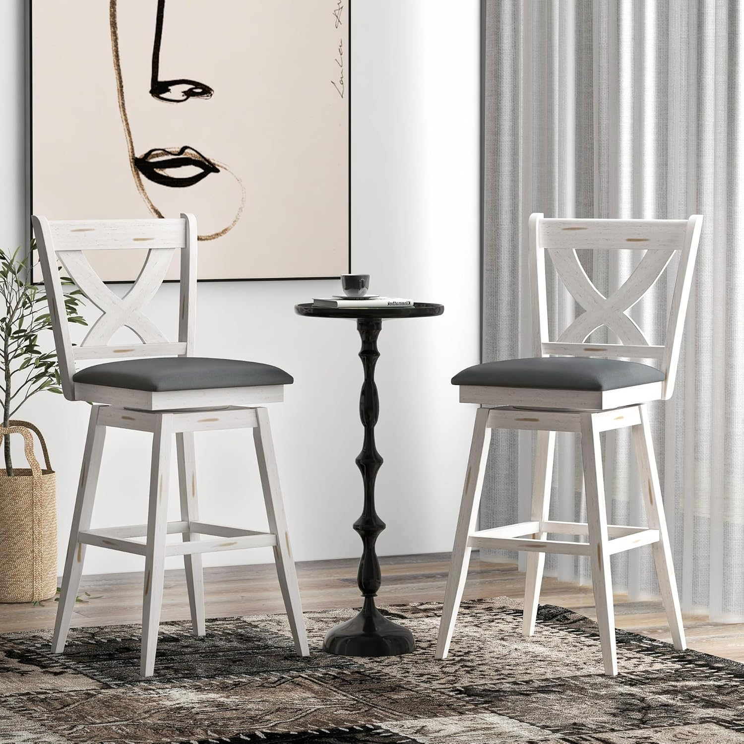 Bar Stools 24" Seat Height Counter Height Swivel Barstools with XBack