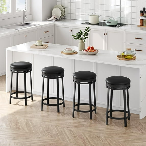 Bar Stools, 24" Modern Swivel Barstools with Footrest, Backless Round Counter Height Bar Stools with Pu Leather Upholstered, for Dining Room, Home Bar