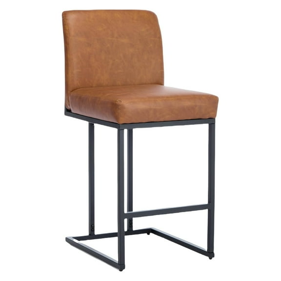 Bar Stools, 24" Seat High Counter Height Leather Barstools with Back and Metal Frame, Upholstered Bar Chair Stools for Kitchen Island