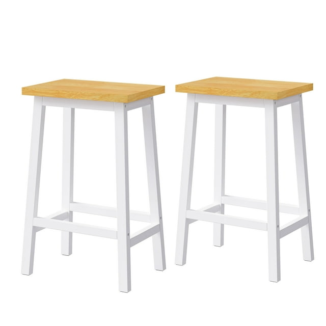 Bar Stools 25.6" Farmhouse Style Bar Chairs for Dining Room, Kitchen, Counter - Set of 2, White