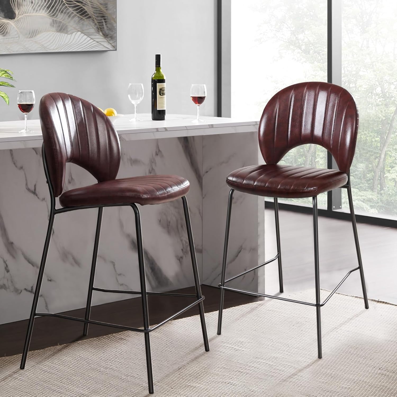 Bar Stools 26 in Counter Height Bar Stools with Back 2 Steps Assembly ...