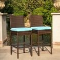 thumbnail image 1 of Porch Balcony Bar Stools 30'' Bar Height Outdoor Patio Funiture  Modern Seat with Blue Cushions, Set of 2 Chairs, Brown Wicker, 1 of 7