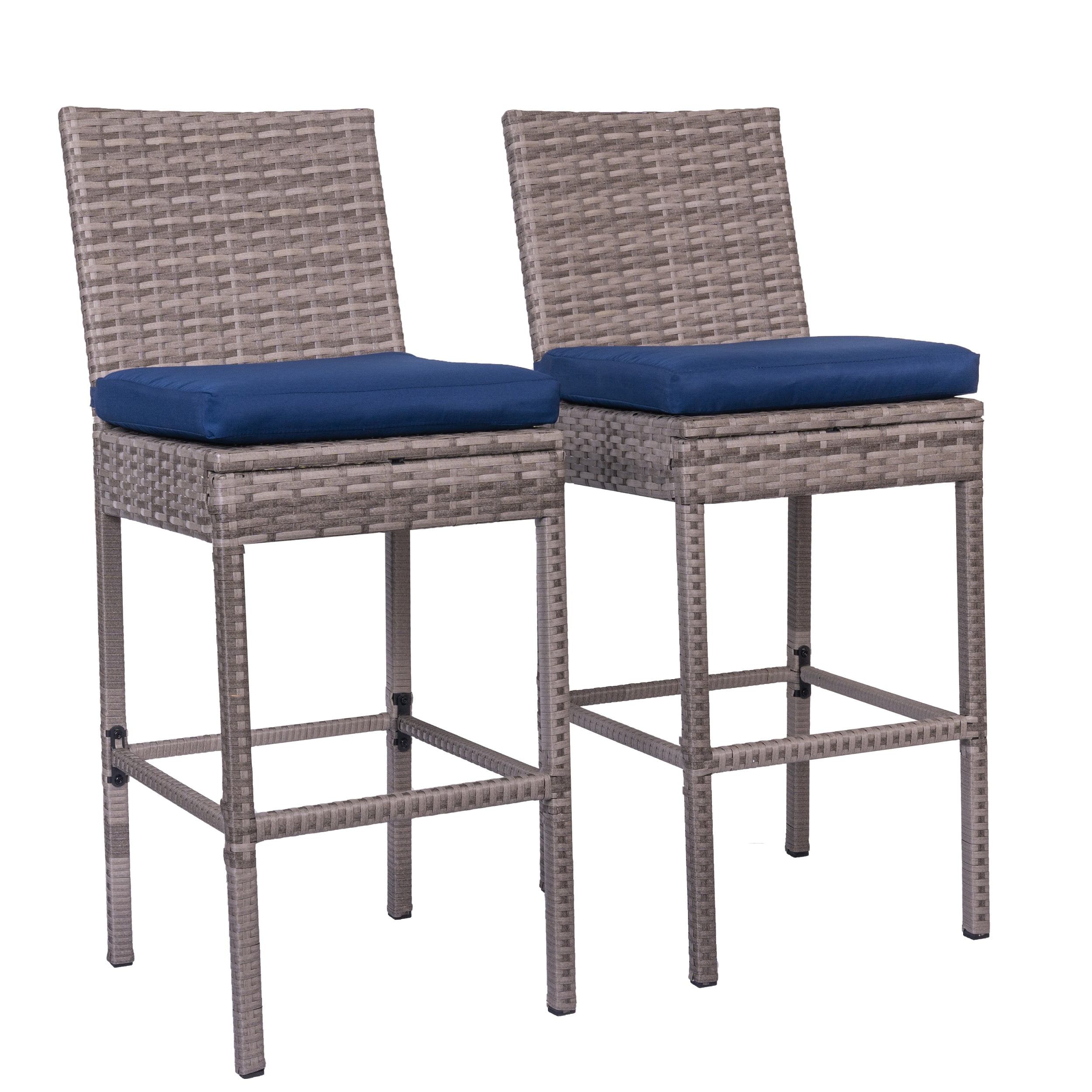 Sundale Outdoor Modern 30'' Bar Height Stools with Blue Cushions