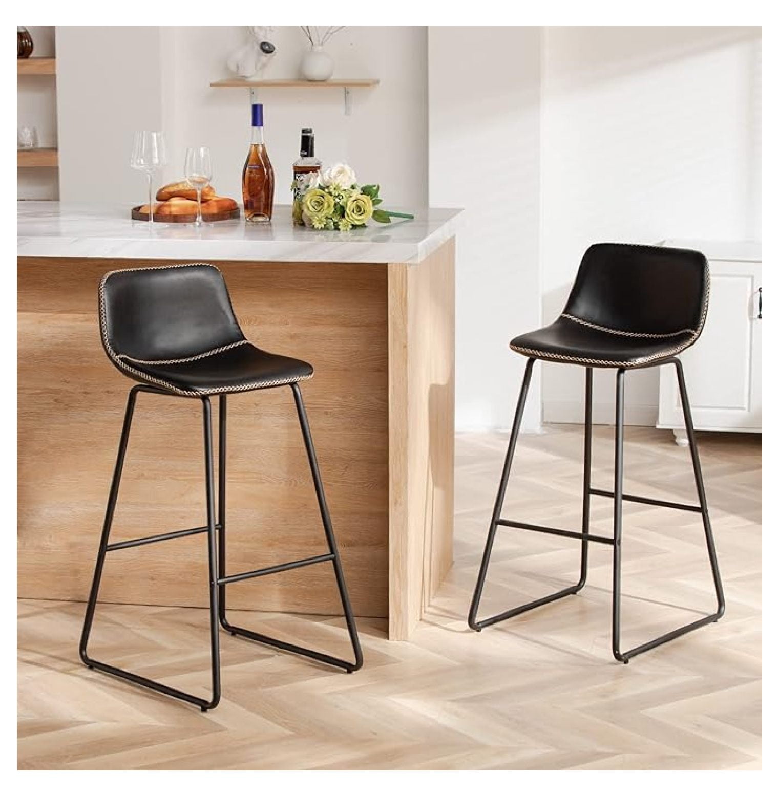 Bar Stools,30" Bar Height Stools Set of 2,Faux Leather Bar Stools with ...