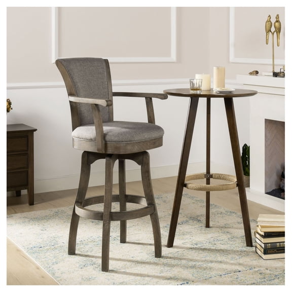 Bar Stools 31 inch Swivel, Heathered Grey Linen Armrest Stool - Modern Counter & Bar Height Stools for Kitchen Island, Dining, Home, Pub - Solid Wood Frame