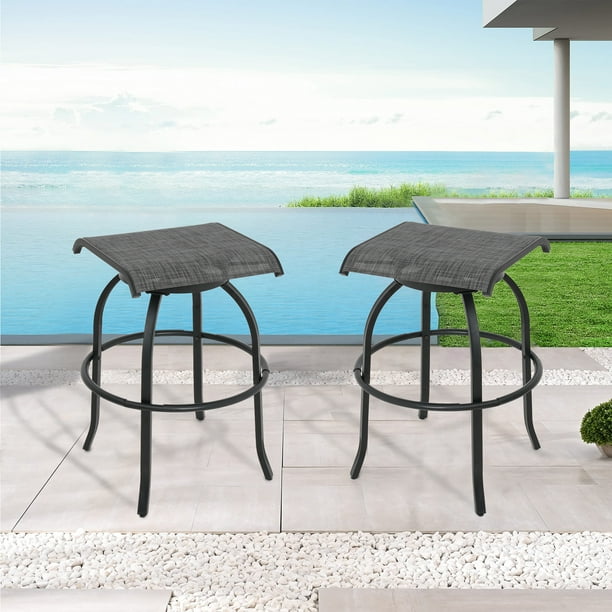 Bar Stools 32 Bar Height Outdoor Swivel Metal Seat Set of 2 Chairs Textilene Gray Walmart Business Supplies